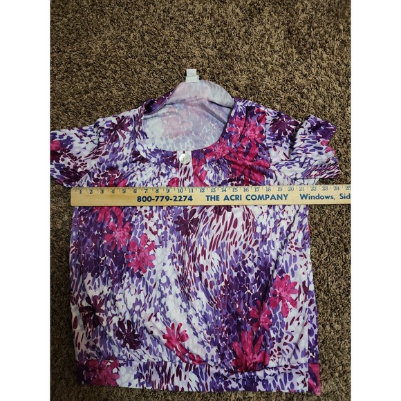 Vintage Haband Shirt Floral Iridescent Button Pink Purple 70s 80s Hippie Large - Picture 10 of 10